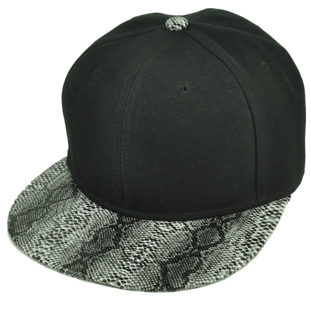 Blank Snapback Flat Bill Brim Hat Cap Snake Skin Pattern Visor White Black Mens