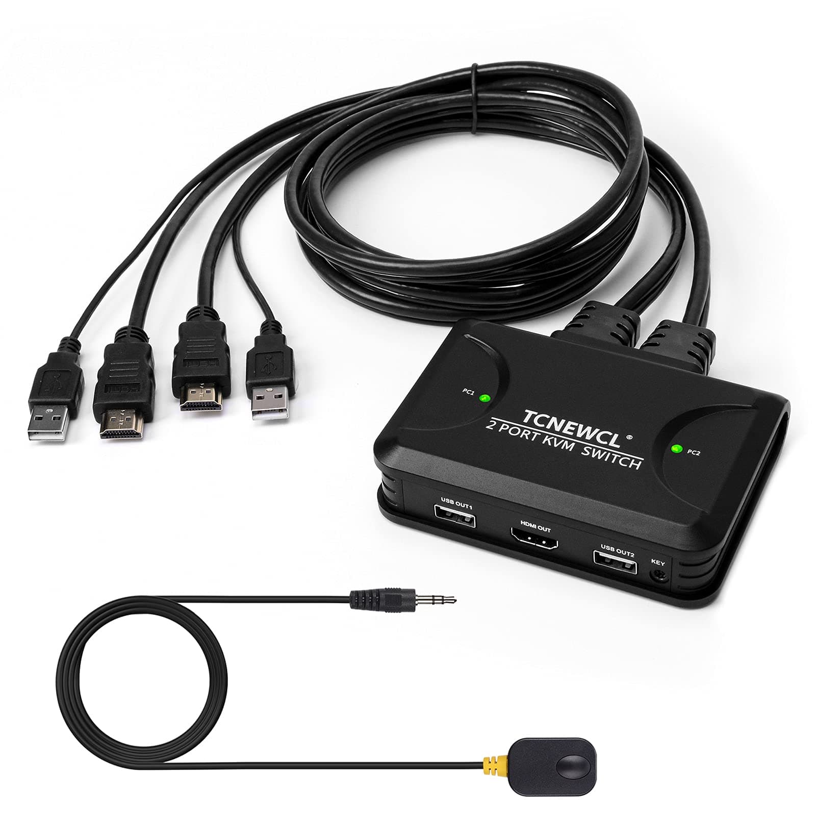 4K HDMI KVM Switch for 2 Computer Share 1 HD Monitor and 2 USB Devices Keyboard Mouse, Supports 4K@30Hz, Included Desktop Controller