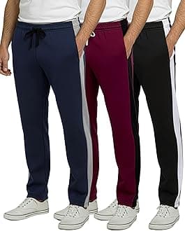 Real Essentials 3 Pack: Men's Tech Fleece Active Athletic Casual Open Bottom Sweatpants with Pockets
