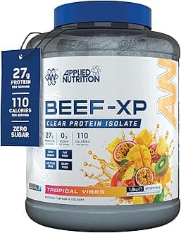 Applied Nutrition Beef XP - Clear Hydrolysed Protein Isolate, Fruit Juice Style, Dairy Free Beef Protein Powder, Lactose Free, Zero Sugar, Low Fat (1.8 Kg, Tropical Vibes)