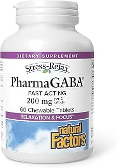 Natural Factors Pharma GABA - Dietary Supplement Supports Calm Sleep & Sleep Quality - Natural, Fast-Working Supplement Aids Focus & Brain Health - 60 Chewable Tablets (30 Servings)