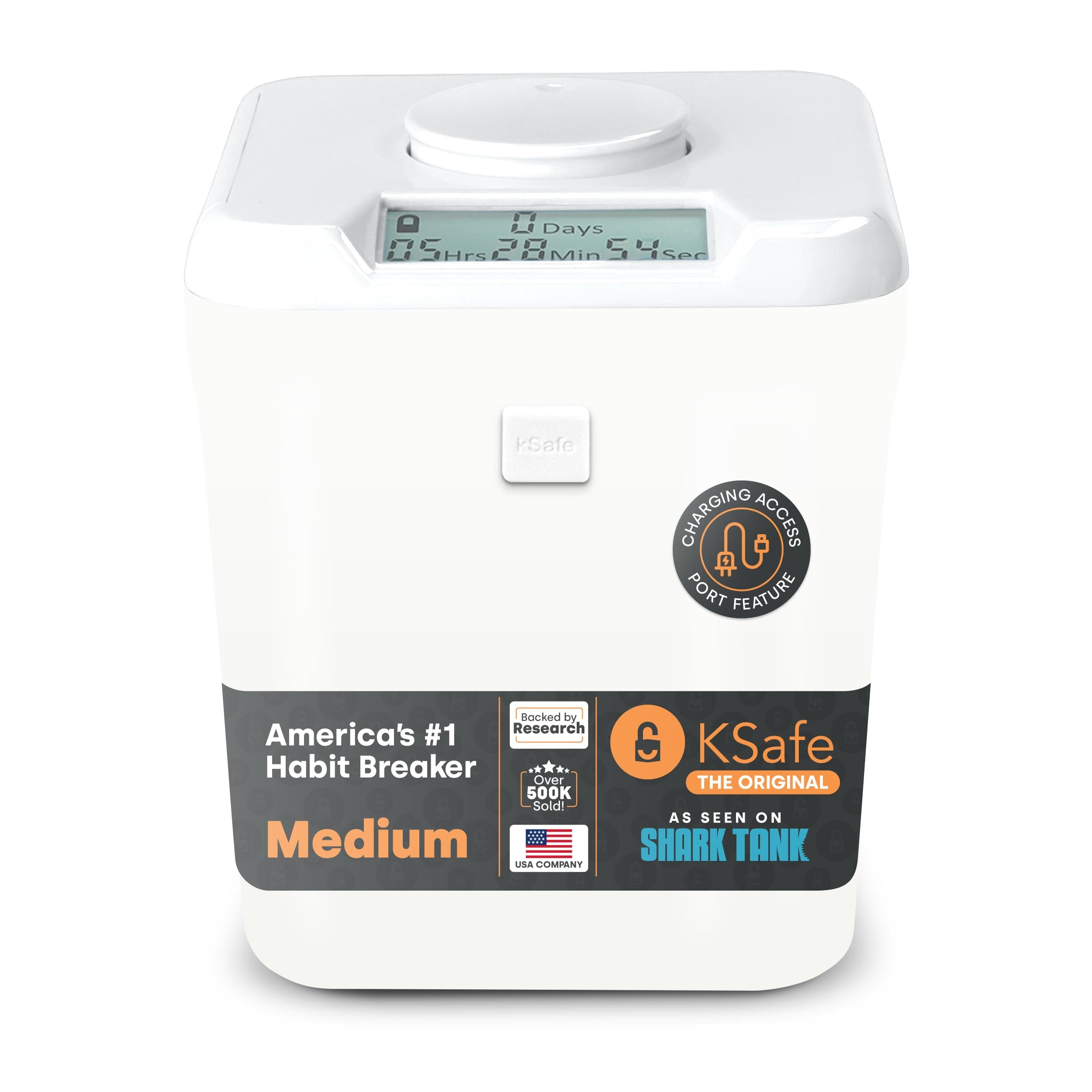 ﻿﻿﻿K-Safe Time Locking Container (Medium), Timed Lock Box for Cell Phones, Snacks, and Other Unwanted Temptations (White Lid + White Base, with Access Port)