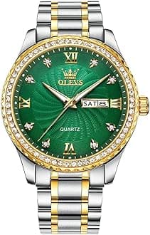 OLEVSMen's Simple Stainless Steel Watches, Large Face Diamond Analog Quartz Watches, Classic Waterproof Roman Arabic Numerals Male Dress Watches with Day and Date