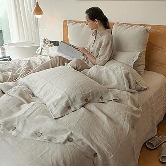 Simple&Opulence 100% Linen Duvet Cover Set 3pcs with Coconut Button Closure Natural French Washed Flax Solid Color Soft Breathable Farmhouse Bedding - Linen, California King
