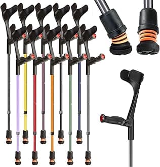 Flexyfoot Shock Absorbing Comfy Grip Adjustable Crutch - Grey - Left Handed | Improves Safety, Improves Comfort, Reduces Shocks & Jarring