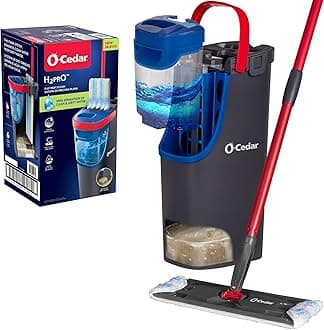 O-Cedar H2prO Flat Mop System | Quick Cleaning Tool | Clean with Water | Machine Washable Reusable Microfiber Mop Pad | Safe on Wood Floors, Vinyl, Tile, Baseboards, Walls