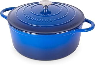 Nuovva Enamelled Cast Iron Dutch Oven Pot with Lid – 7.3 Quart Casserole Dish – Ceramic Dutch Oven for Bread Baking, Roasting, Braising & Stews – Oven Safe up to 500°F – 30cm Dark Blue