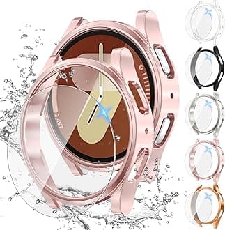 Tensea [5+5Pack for Samsung Galaxy Watch 7 Screen Protector Case 40mm Accessories, Hard PC Bumper/HD Anti-Fog Tempered Glass Protective Film, Face Cover Set, Galaxy Watch 7 Case for Women Men