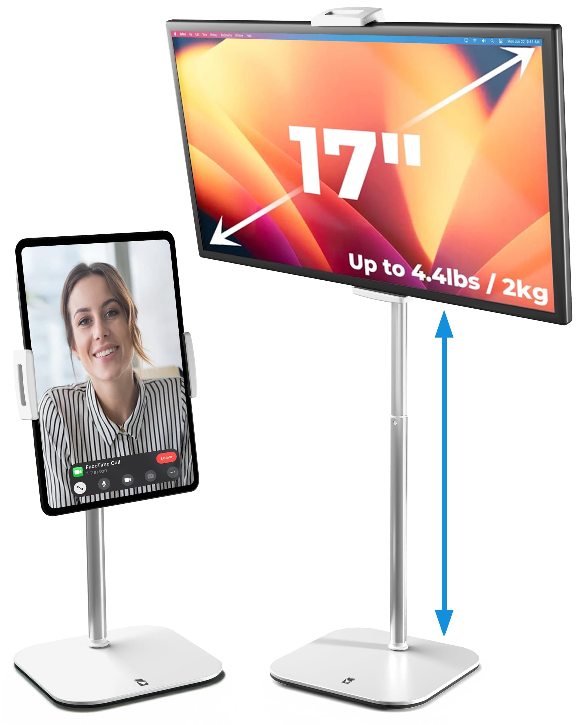 Heavy-Duty 7-17" Tablet Holder & Portable Monitor Stand - Cooper TabStand 2025 Height Adjustable iPad Stand for Desk, 4.4lb Holding Strength | iPad Holder for Pro, Air, Mini, Kindle (Frost White)