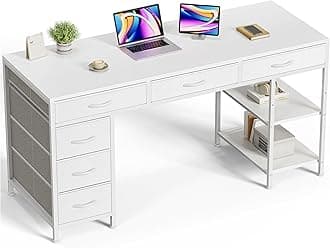Huuger Computer Desk with 6 Drawers, 54 Inch Office Desk with Shelves, Reversible Gaming Desk, Corner Desk with Storage, Work Desk for Home Office, Study, Living Room, White