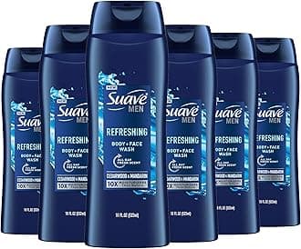 Suave Men Moisturizing Body & Face Wash, With Cedarwood and Mandarin Scent, No Parabens, No Phtahaltes, 18 Oz Pack of 6