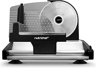 Electric Meat Slicer | 200W Automatic Meat, Deli & Bread Slicer | Adjustable Dial for 0-15mm Cutting Range Thickness | Removable 7.5 IN Stainless Steel Blade & Food Pusher for Safety (Black)