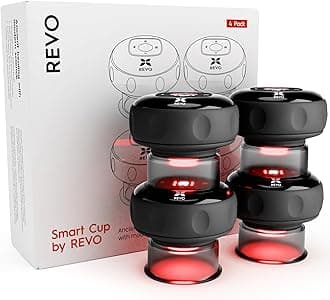 REVO The Original 4-in-1 Smart Cupping Therapy Massager, Red Light Therapy for Targeted Pain Relief, Knots, Aches, Muscle Soreness, Circulation & Tighter Skin, Portable Cupping Kit (Four Pack)