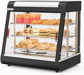 26" Commercial Food Warmer Display Pizza Warmer, 3-Tier Electric Countertop Food Warmer w/LED Lighting, Adjustable Removable Shelves & Glass Door, Pretzel Warmer for Buffet Restaurant 1200W