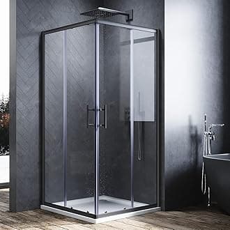 ELEGANT 760 x 760 mm Black Sliding Doors Corner Entry Shower Enclosure 6mm Extra Toughened Safety Glass Screen Cubicles