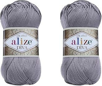 Alize Diva Yarn Hand Knitting Yarn 100% Microfiber Acrylic Yarn Alize Diva Silk Effect Crochet Yarn Art Lace Craft 2 Balls 200g 200m 348 SMOKY