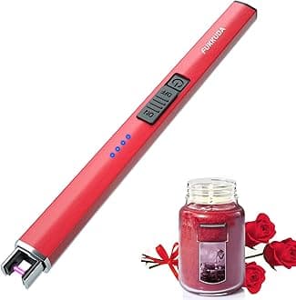 fukkuda Electric Candle Lighter Plasma Arc Lighters Windproof & Flameless with USB Rechargeable Battery Double Safety Switch (Ruby Red)