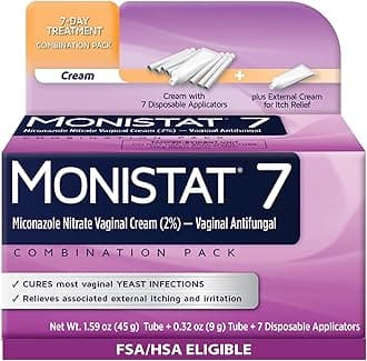 Monistat 7-Day Yeast Infection Treatment for Women, Miconazole Cream (45g Tube) with 7 Disposable Applicators & External Itch Relief Anti-Itch Cream (9g Tube) Combo Pack