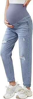 POSHGLAM Women's Maternity Jeans Over Belly Comfy Stretch 28'' Boyfriend Jeans Loose Pregnancy Pants, S-XXL