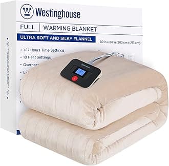 Westinghouse Electric Blanket Full Size, Super Cozy Soft Flannel 80"" x 84"" Heated Blanket with 10 Fast Heating Levels & 1-12 Auto-Off, Machine Washable, ETL&FCC Certification, Beige