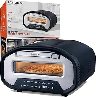 Pizza Oven Indoor, 12 Inch Electric Pizza Maker With Timer and 7 Presets, 220V 2200W, 80°-430°C Adjustable Temperature with 12" Included Stone, for Home Kitchen, Restaurants, Parties