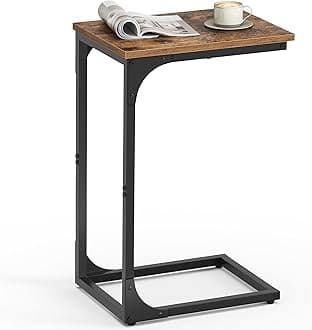 VASAGLE C-Shaped End Table, Small Side Table for Couch, Sofa Table with Metal Frame for Living Room, Bedroom, Bedside, Rustic Brown and Black