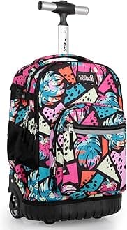 Tilami Rolling Backpack for Kids 18 Inch Wheeled Bookbag for Boys & Girls for School & Travel,Arts Pink