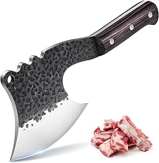 ROCOCO Meat Bone Cleaver Knife for Meat Cutting Handmade Heavy Duty Butcher Axes Hand Forged Full Tang Chopper for Kitchen Outdoor BBQ Chirstmas Mother Father Gifts Idea Men Black