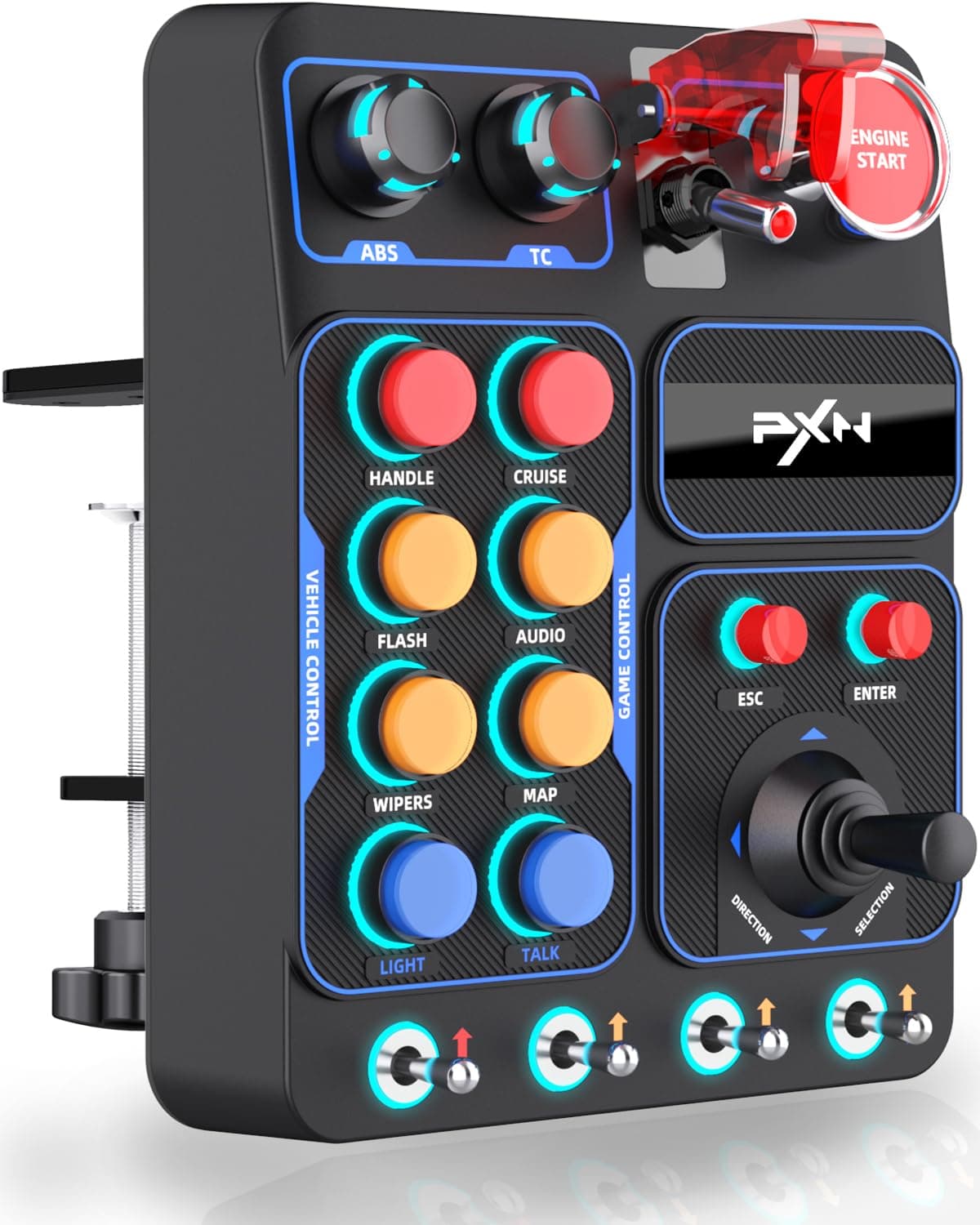 PXN CB1 Button Box - Steering Wheel Side Panel, Auxiliary ETS2 Controller - PC Only | 19 Sim Buttons & Switches, RGB Lighting, Adjustable Clamp | For Racing, Truck, Flight & Farm Simulator Games