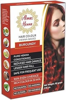 AL HASNAYN ENTERPRISES Almas Henna 80 GRAM Hair Color 100% Organic Henna Powder Infused with Goodness of Herbs, Natural Henna Hair Color For Soft Shiny Hair,henna hair dye (2.82 OUNCE, BURGUNDY)