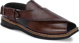 POS Men's Ethnic Synthetic Leather Peshawari Slip On Sandal | Shoes for Wedding|Party|Occasions|Fashion|Stylish|Outdoor|Lightweight|Shoes with TPR Sole