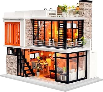 Spilay Diy Miniature House Kit, Mini Wooden Dolls House Kit with Furniture & Music Box, 1:24 Scale Creative Doll House Christmas Birthday Gift Age 14+ (Florence)