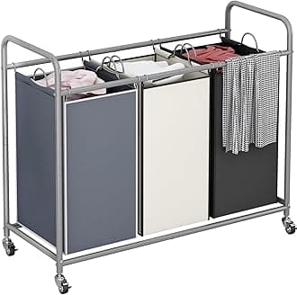 3-Bag Laundry Basket Sorter Laundry Hamper Cart with Heavy Duty Rolling Lockable Wheels and Removable Bags (Assorted)
