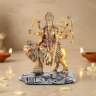 Artarium Shri Durga MATA Idol | Antique Sherawali MATA Statue | Shri Vaishno Devi Maa | Durga MATA Idol for Car Dashboard and Home Decor Size - 3.9 Inchs (Pack of 1)