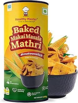 Healthy Master Baked Makai Masala Mathri 250g | No Maida | No Palm Oil | Crispy Crunchy Healthy Snack | 100% Wheat | Namkeen Mathi (Pack of 1)