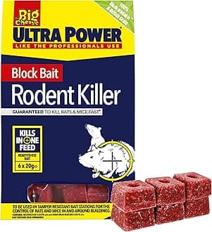The Big Cheese Ultra Power Block Bait Rodent Killer - 20 g x 6, Rat and Mice Brodifacoum Poison Blocks, Fast Acting, Biodegradable, British Grain, Indoor Outdoor All Weather, Red