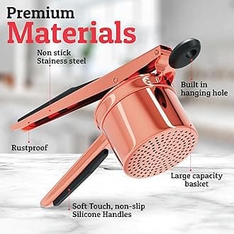 PriorityChef Large 15oz Potato Ricer, Heavy Duty Stainless Steel Potato Masher and Ricer Kitchen Tool, Press and Mash Kitchen Gadget For Perfect Mashed Potatoes - Everytime, Rose Gold and Black