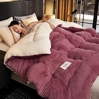 Tauzveok Cozy Thicker Warmth Quilt Comforter, Soft Super Thick Winter Warm Blanket Artificial Lamb Cashmere Weighted Blankets for Beds,Dousha b,220 * 240cm 5 kg [Energy Class A]