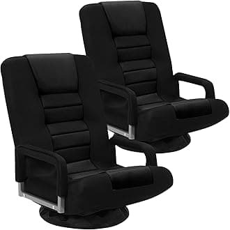 Swivel Floor Gaming Chair w/Armrests, 2 Pack Folding Video Reclining Sofa w/6 Adjustable Position, Padded Backrest & Cushion, Lazy Lounger Couch for E-Sports, Reading, Relaxing, Black