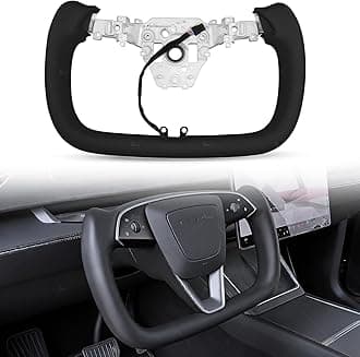 Yoke Steering Wheel Personalized for Tesla Model Y Juniper 2025, Nappa Leather for Tesla Model Y Accessories With Heating Function No Front Trim (Black Nappa, Matte Carbon Fiber)