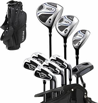 XD1 Men's Complete Golf Clubs Package Set Includes Titanium Driver, S.S. Fairway, S.S. Hybrid, S.S. 6-PW Irons, Putter, Bag, 3 H/C's Right Hand - Blue - Choose Size! Tall Size +1" black