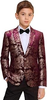 Boys Jacquard Suits Slim Fit Tuxedo Suit Notch Lapel 2 Pieces Suit Set Jacket Pants for Party Formal Wear