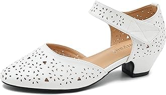 Women's Ankle Strap Cut Out Closed Toe Low Block Heels Pumps Retro Shoes Hook and Loop D'Orsay Comfortable Vintage Dressy Wedding Party Work Church Shoes