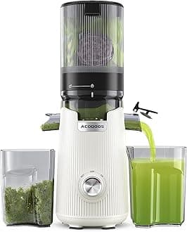 ACOQOOS Juicer Machines, Cold Press Juicer Whole Fruit and Vegetable with 5.3" Wider and Larger Feeding Chute (Capacity 1.8L), Easy to Clean Juicers with 2 Cups, Masticating Juicer White
