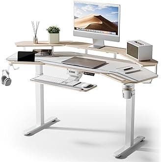 EUREKA ERGONOMIC Electric Standing Desk 182x76 cm Wing Shaped Gaming Desk Height Adjustable Large Studio Computer Desk with LED Convertible Monitor Shelves, Keyboard Tray