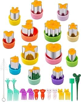 Kimfead Bread and Vegetable Cookie Cutter for Children, 26 Pieces, Cookie Cutter with Food Picks
