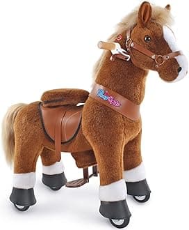 PonyCycle Ride on Horse Unicom Ride for Toddlers 3-4 Ride on Pony for Kids No Battery Required Plush Horse Ride on Animal Walking Rideable Rocking Horse Riding Horse Gifts Size 3 Brown Ux324
