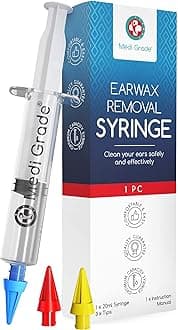 Ear Wax Removal Syringe - Natural Ear Cleaner for Safely Removing Ear Wax at Home - Reusable Ear Cleaning Kit with 3x Family Quad-Spray Safety Tips for Ear Irrigation - Ear Wax Removal Tool
