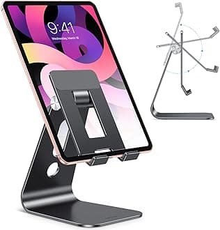Adjustable Tablet Stand for Desk, Upgraded Longer Arms for Greater Stability, T2 Tablet Holder with Hollow Design for Bigger Sized Phones and Tablets Such as iPad Pro/Air/Mini, Black