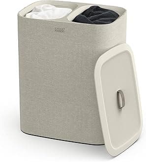 Joseph Joseph Tota 90 liter/23.8 gallon Laundry Hamper Separation Basket with lid, 2 Removable Washing Bags with Handles - Ecru